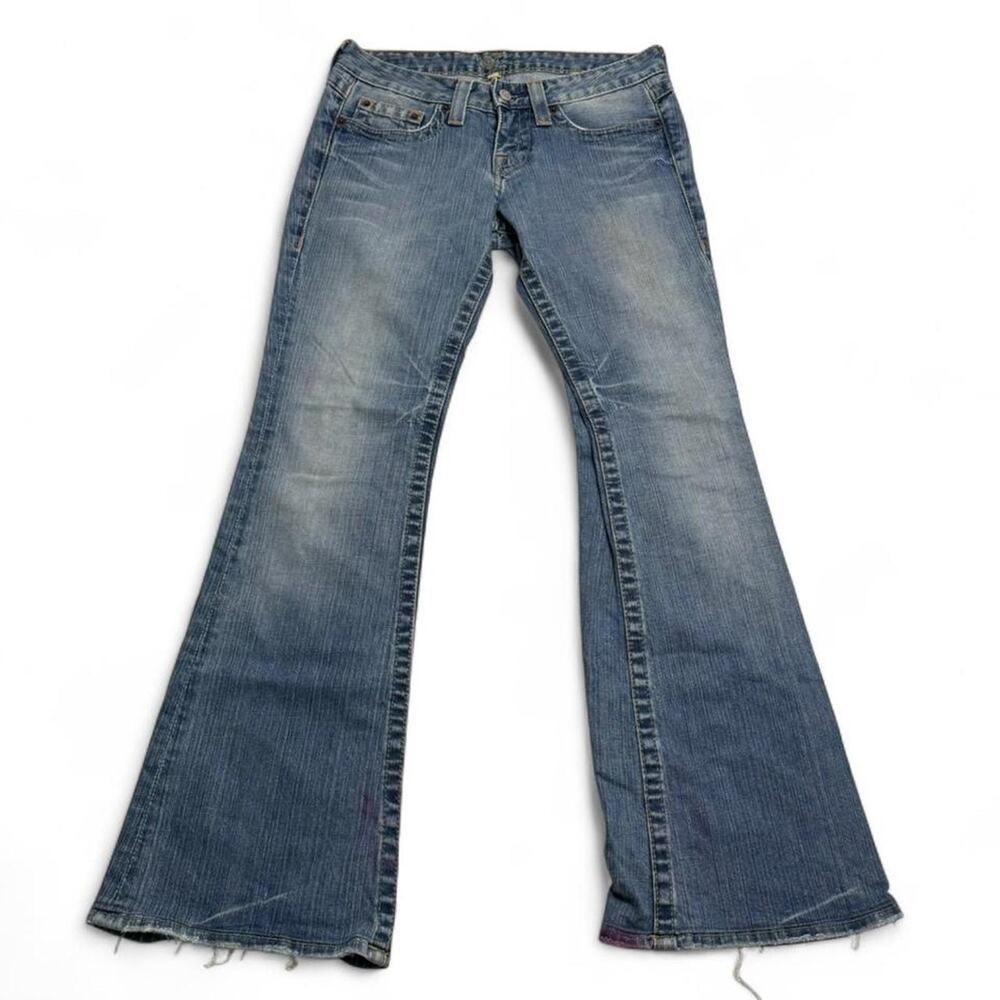 Bebe blue low rise flared bootcut Y2K Early 2000s jeans beaded Mcbling Size 28